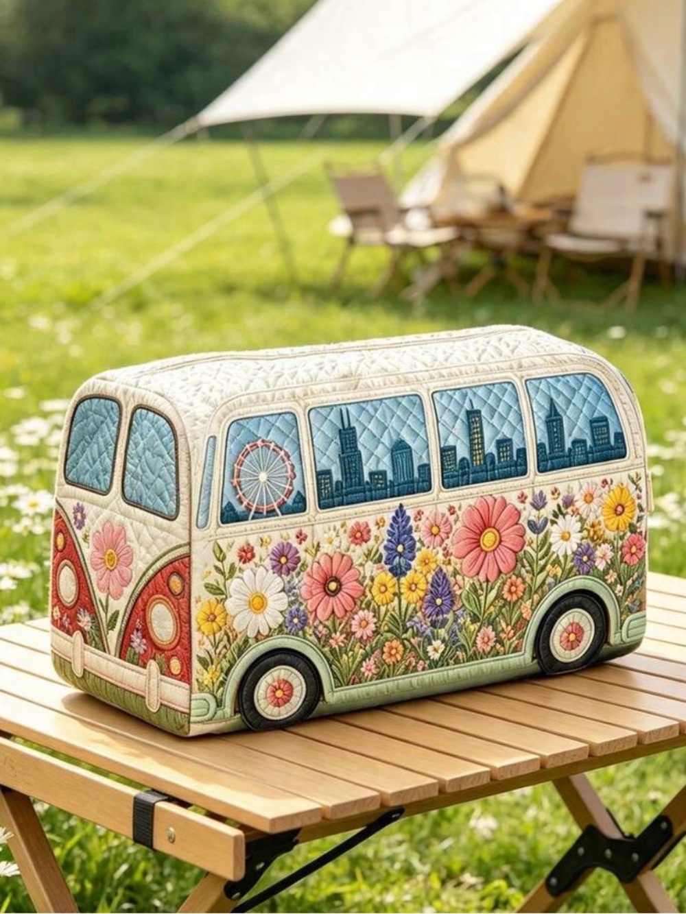 Floral Camper Van Quilted Cosmetic Bag - Cream & Multi - Picture 8 of 8